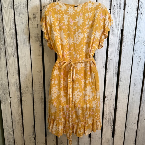Billabong Floral Print Wrap Dress Yellow Ruffle Womens Medium Fairy Cottage Boho - Picture 7 of 16